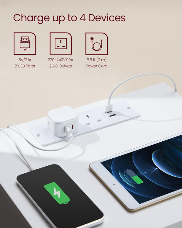 Nightstand with Charging Station – Drawers, AC & USB Ports