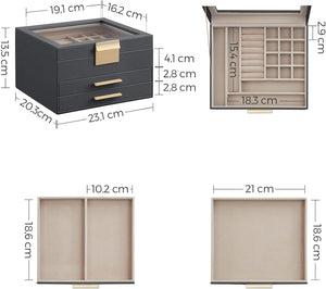 3-Layer Jewellery Box with Glass Lid & 2 Drawers