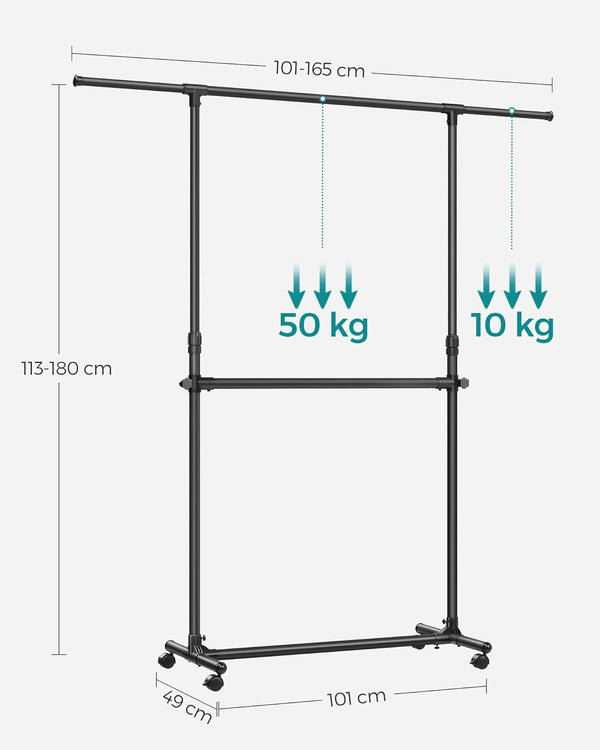 Double Clothes Rail on Wheels – Extendable & Adjustable