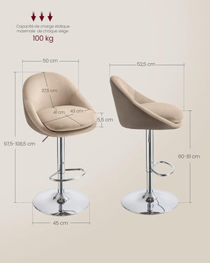 Set of 2 Adjustable Bar Stools - Camel Brown - Karrari
