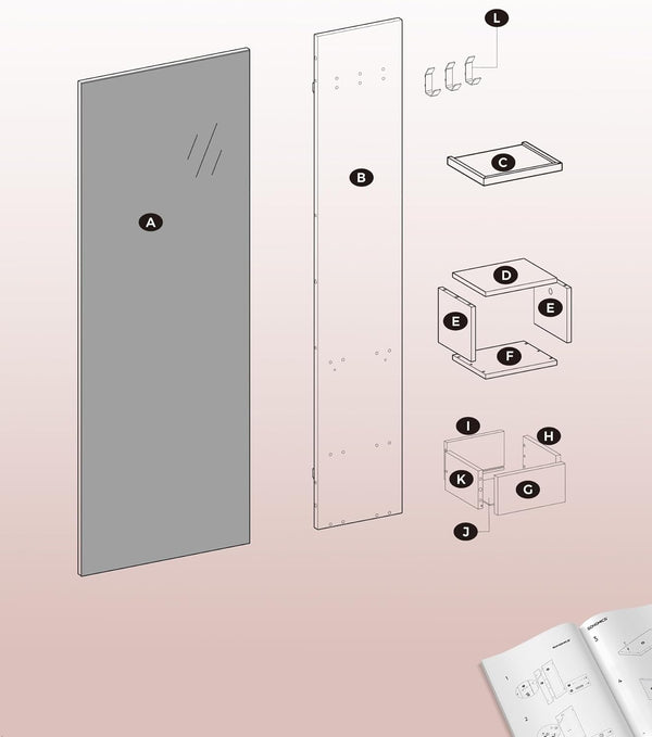 Wall Mirror with Storage & Hooks - Karrari