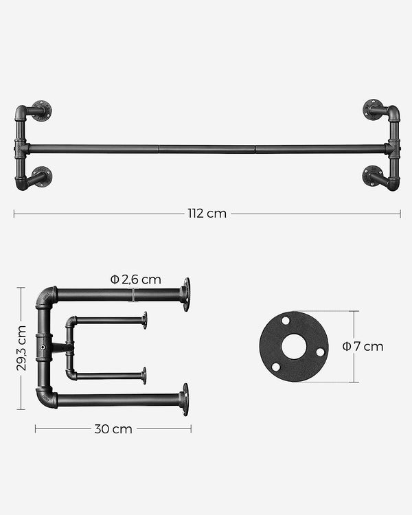 Set of 2 Wall-Mounted Industrial Pipe Clothes Racks - Karrari