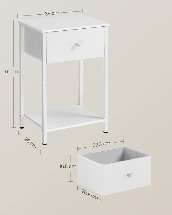 White Side Table with Fabric Drawer - Karrari