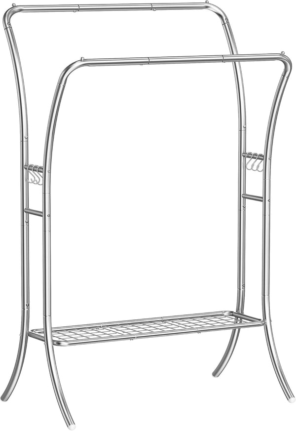 Silver Metal Clothes Rack with Shelf & Hooks - Karrari