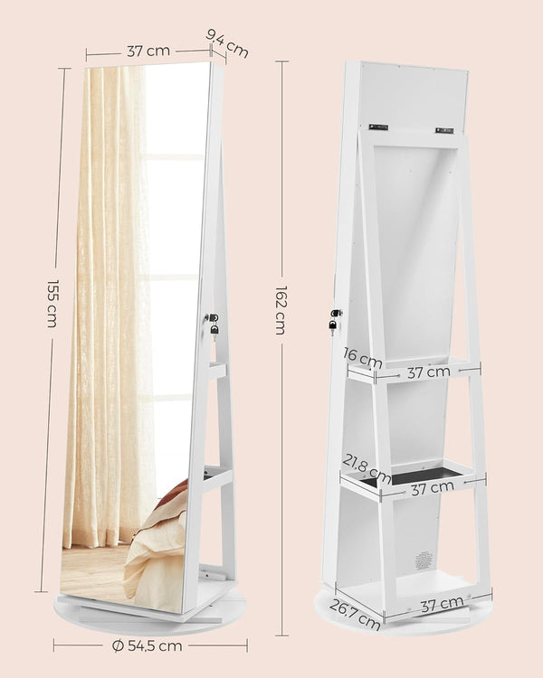 360° Rotating LED Mirror Jewellery Cabinet - Karrari
