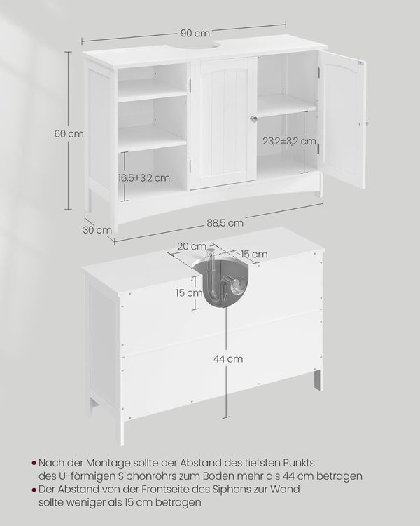 Long Bathroom Vanity Unit – 2 Doors, Adjustable Shelves - Karrari