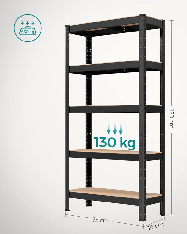 Heavy-Duty Steel Storage Rack - 5-Tier, High Load Capacity (30x75x150cm) - Karrari
