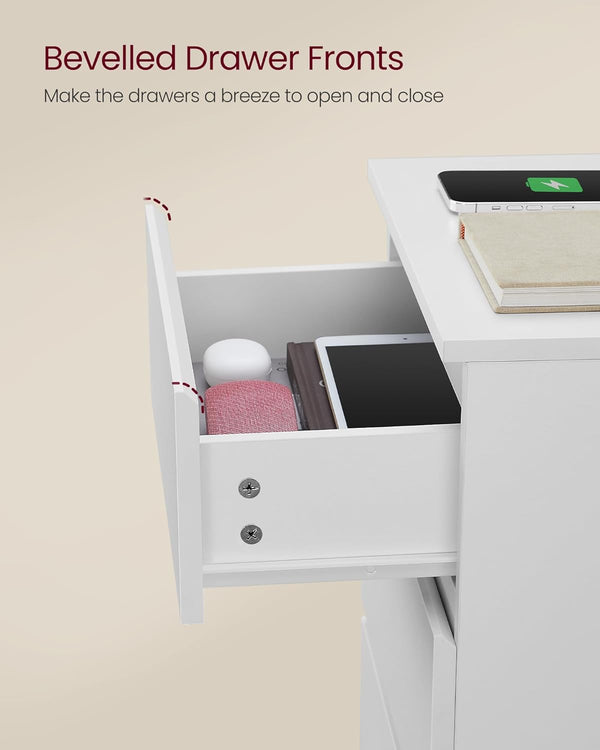 Nightstand with Charging Station – Drawers, AC & USB Ports