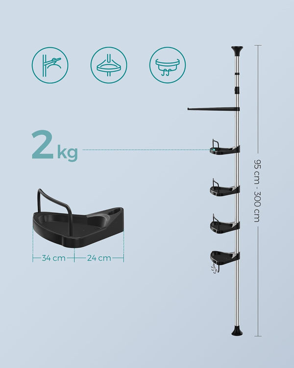 Adjustable Corner Shower Rack - Shelves & Hooks - Karrari