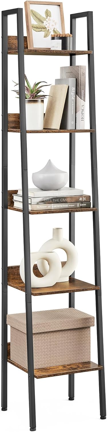 5-Tier Slim Open Bookshelf with Wood Grain Top (30×33.8×169.9cm)