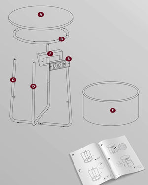 Round Side Table with Charging Station & Basket