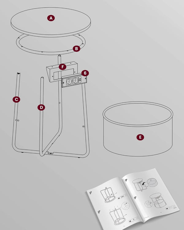 Round Side Table with Charging Station & Basket
