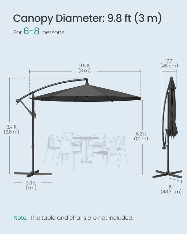 Cantilever Sunshade Parasol, 3m with Base