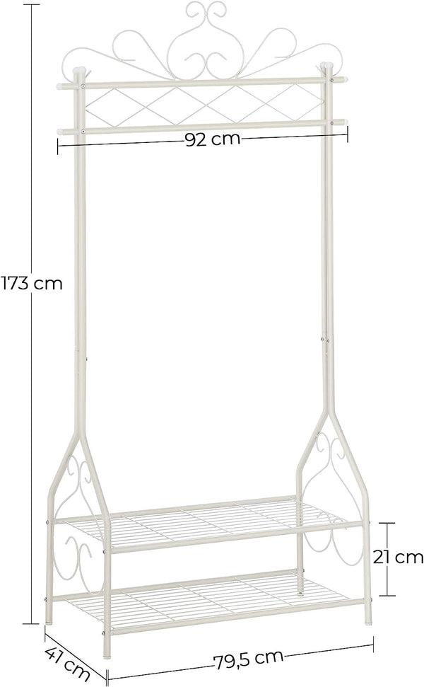 Vintage Coat Rack - 2 Metal Shelves, Cream White - Karrari