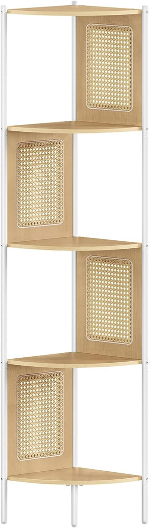 5-Tier Boho Corner Shelf Stand - Polyrattan Sides - Karrari