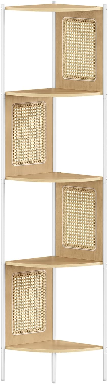5-Tier Boho Corner Shelf Stand - Polyrattan Sides - Karrari
