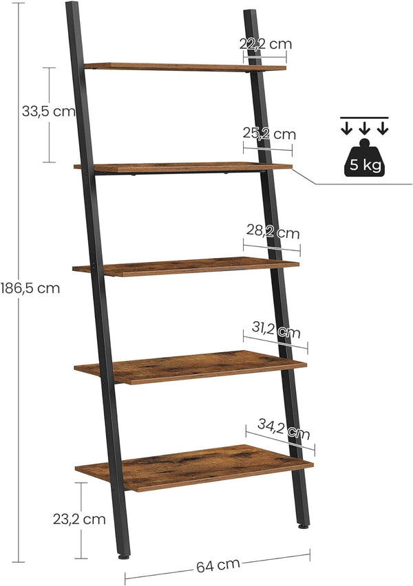5-Tier Industrial Ladder Bookcase - Karrari