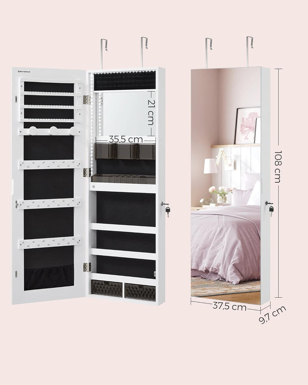 Wall-Mounted LED Jewellery Cabinet - Frameless Mirror - Karrari