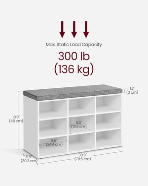 Shoe Storage Bench with Cushion – 9 Compartments - Karrari