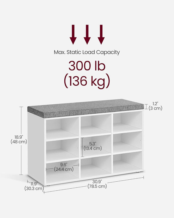 Shoe Storage Bench with Cushion – 9 Compartments - Karrari