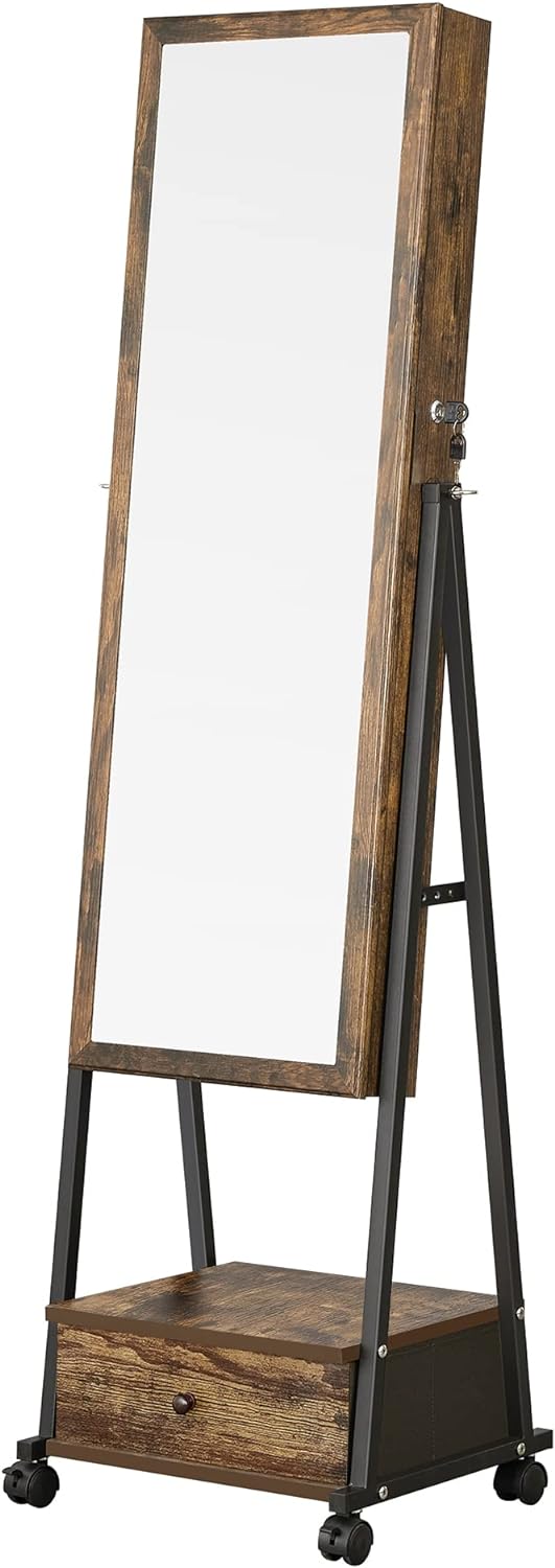 Lockable Jewellery Cabinet - Full-Length Mirror & Drawer - Karrari