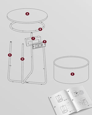Round Side Table with Charging Station & Basket