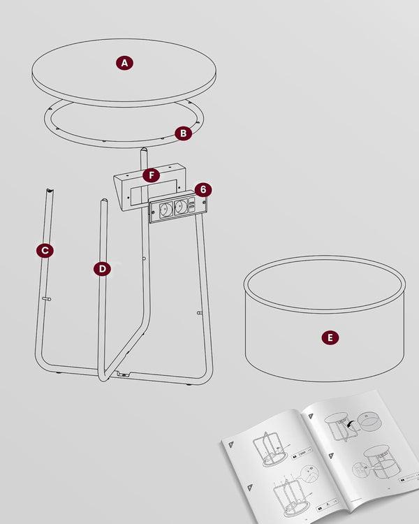 Round Side Table with Charging Station & Basket