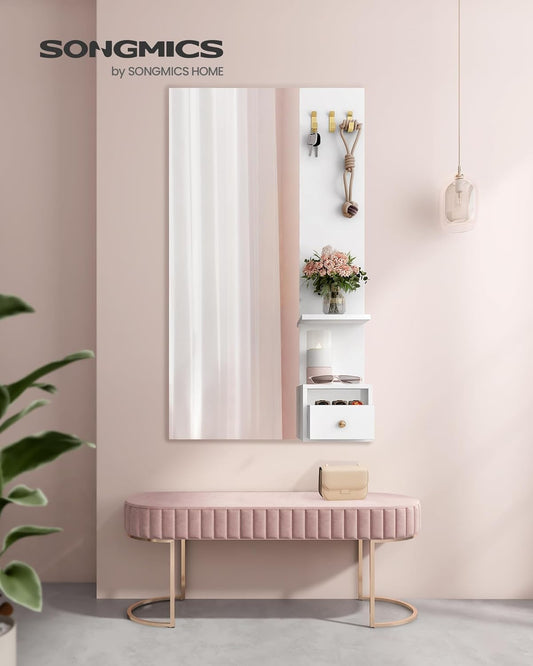Wall Mirror with Storage Space, 108 x 60 x 17.5 cm, with 3 Hooks, for Living Room, Hallway, Bedroom