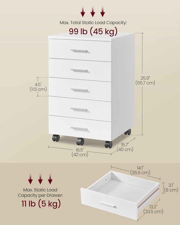 Pedestal File Cabinet with Wheels - Cloud White - Karrari