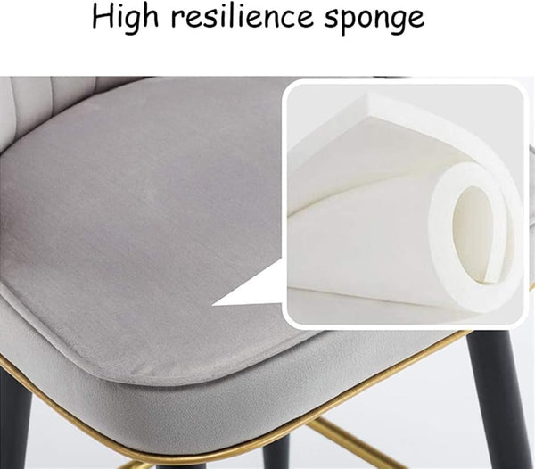 Velvet Bar Stools – Light Grey Upholstered with Black & Gold Legs(Set of 2) - Karrari