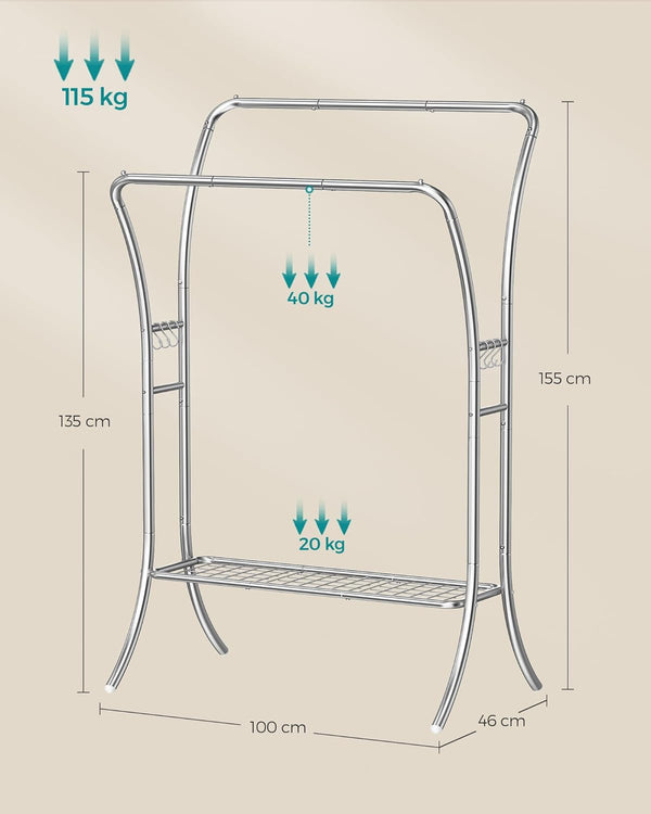 Silver Metal Clothes Rack with Shelf & Hooks - Karrari