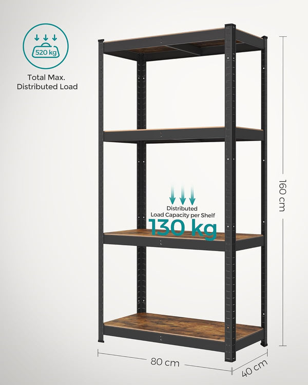 Industrial Shelving Unit – 4 Adjustable Shelves, (40x80x160cm) - Karrari