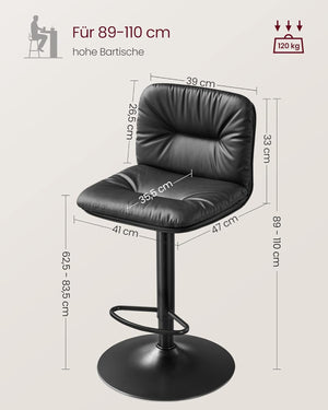 Set of 2 Height-Adjustable PU Bar Chairs - Karrari