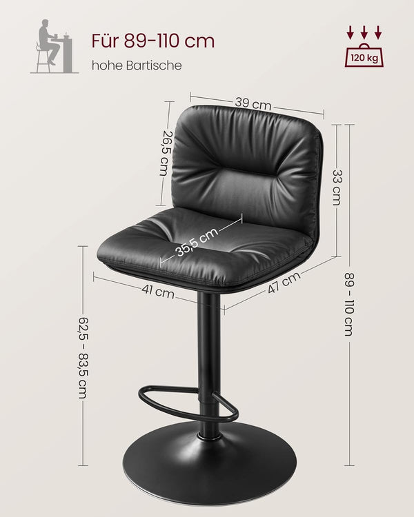 Set of 2 Height-Adjustable PU Bar Chairs - Karrari