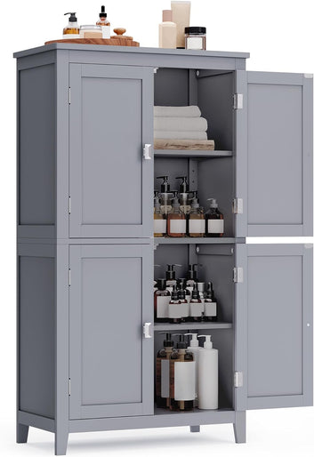 Bathroom Floor Storage Cabinet, Bathroom Storage Unit, Freestanding Cabinet with 4 Doors