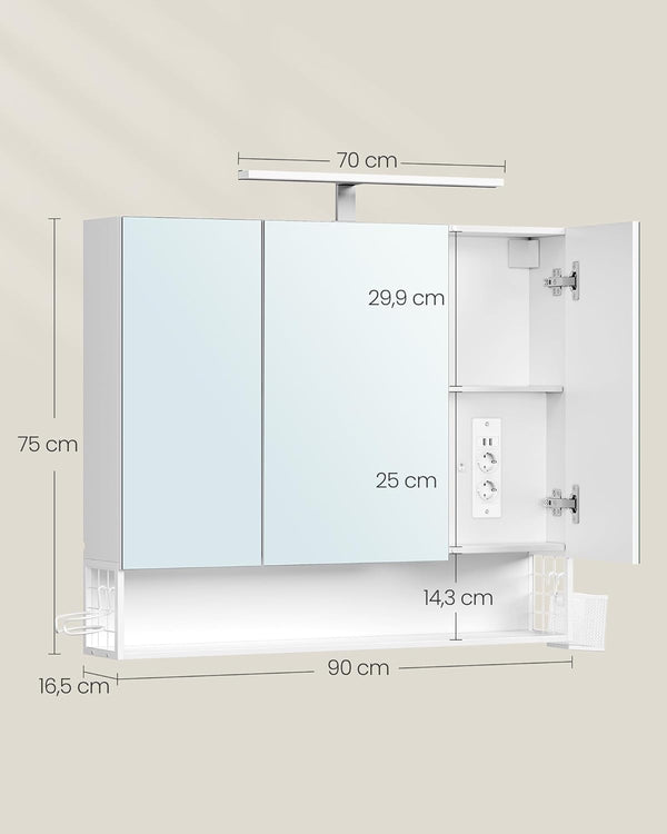 3-Door Bathroom Mirror Cabinet with Storage - Karrari
