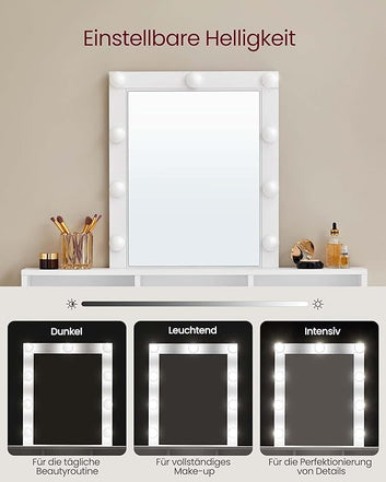 Dressing Table with LED Lighting, Adjustable Brightness, Dressing Table with Mirror
