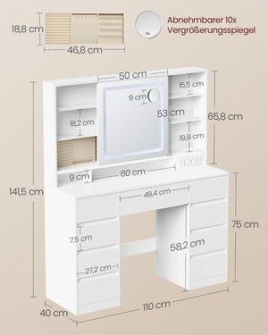 LED Vanity Table with Magnifying Mirror & Drawers - Tool-Free Slide Rails