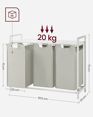 Laundry Hamper - 3 Removable Oxford Fabric Bags - Karrari
