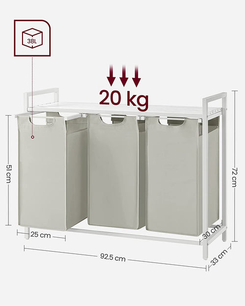 Laundry Hamper - 3 Removable Oxford Fabric Bags - Karrari