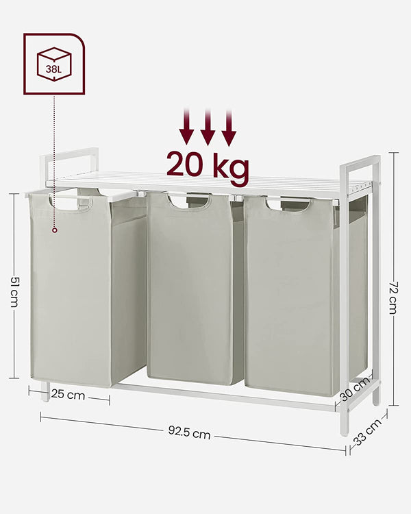 Laundry Hamper - 3 Removable Oxford Fabric Bags - Karrari