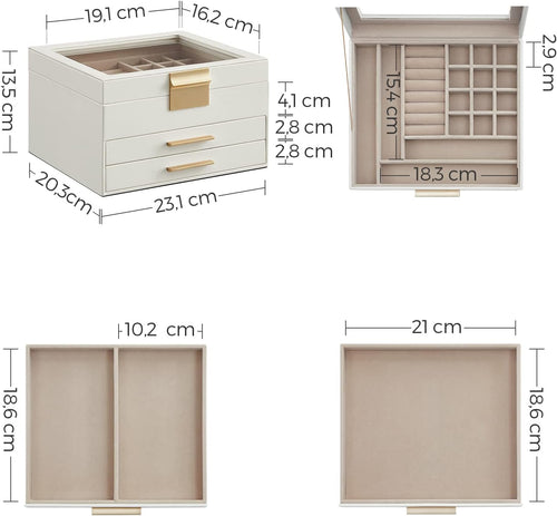 3-Layer Jewellery Box with Glass Lid & 2 Drawers - Karrari