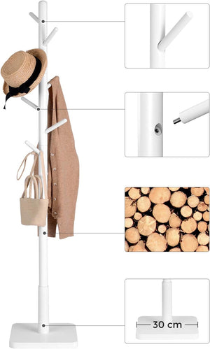 Adjustable Wooden Coat Rack with 8 Hooks