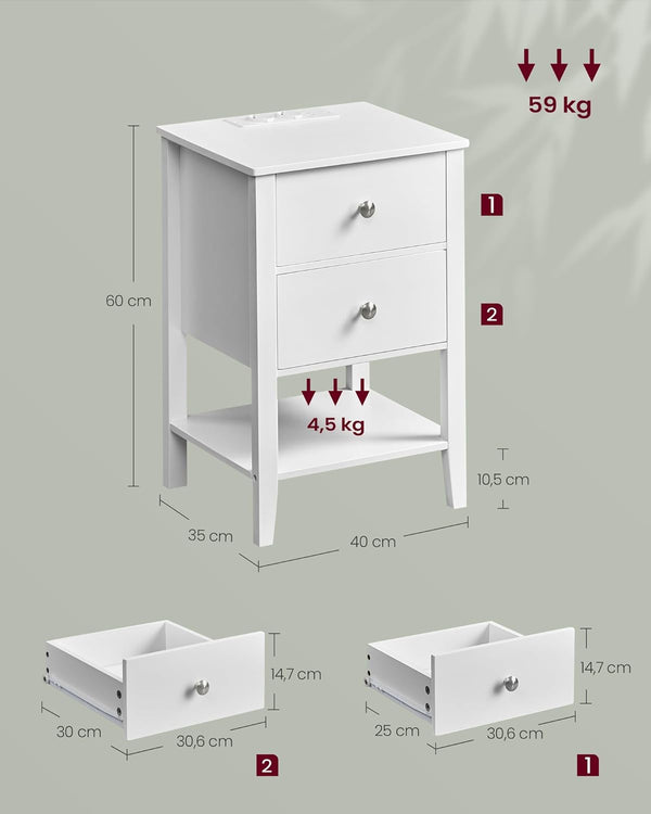 Bedside Table with Charging & Storage - Karrari