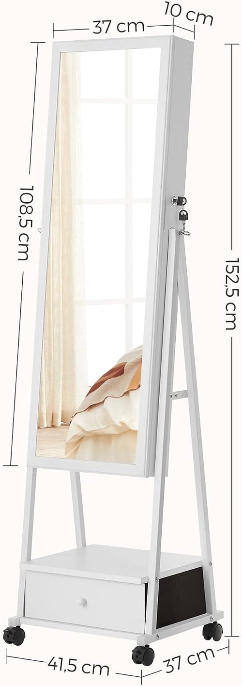 Lockable Jewellery Cabinet - Full-Length Mirror & Drawer