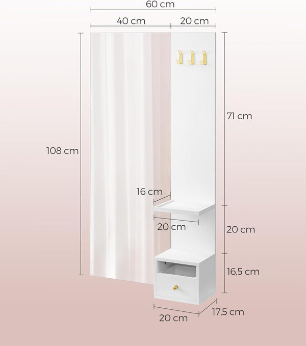 Wall Mirror with Storage & Hooks - Karrari