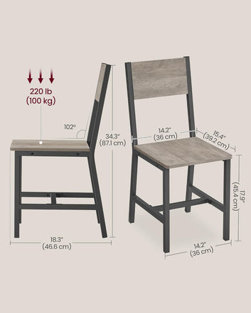 Dining Chair Set of 2, Steel Frame, Industrial