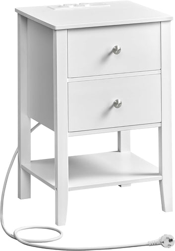 Bedside Table with Charging Function, 2 Drawers, Open Shelf, 2 USB-A Ports, 2 AC Ports