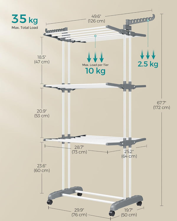 Large 4-Tier Foldable Clothes Airer – Stainless Steel - Karrari