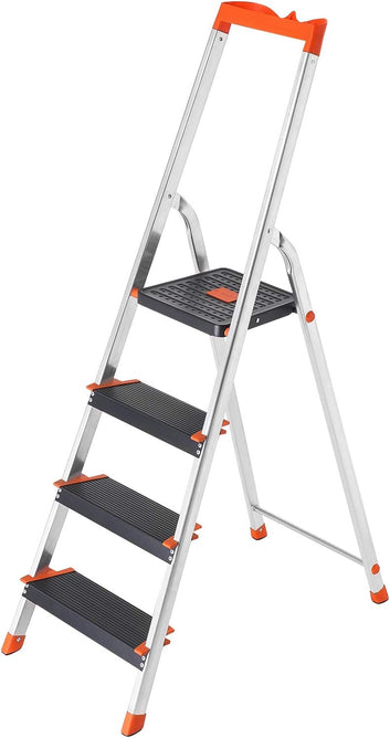 Aluminium Ladder with 4 Steps, 12 cm Wide Steps with Ridging